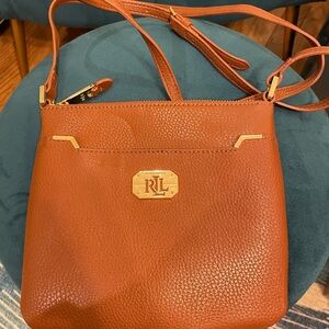 NOT FOR SALE  Ralph Lauren Cognac Pebbled Leather Crossbody with Gold Hardware
